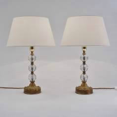 Pair Art Deco table lamps, acanthus leaf, Maison Charles, crystal & gilt bronze, 1930`s ca, French